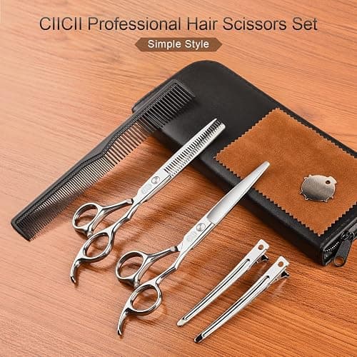 CIICII Hair Cutting Scissors Shears Kit, Professional Barber Haircut Scissors Set (6.7 Inch Hair Beard Hairdressing Trimming Haircutting Thinning Shears) for Men Women Hairdresser Home Salon (Silver) thumbnail 7