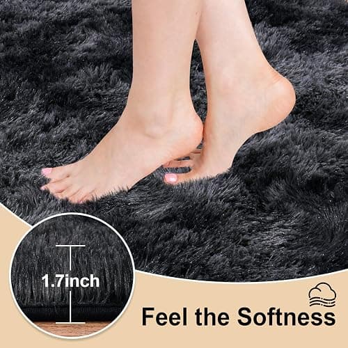 Mugorn Area Rugs 9x12 Living Room, Large Fluffy Rugs for Bedroom, Soft Carpet Shag Kids Room Rug, Non-Slip Fuzzy Rugs Indoor (Black Grey Tie-Dyed, 9ft x 12ft) thumbnail 3