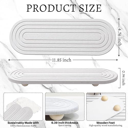 Instant Dry Sink Caddy Organizer, Fast Drying Sink Caddy, Water Absorbing Stone Sponge Holder for Kitchen and Bathroom Countertop with Natural Loofah and Wooden Feet thumbnail 2