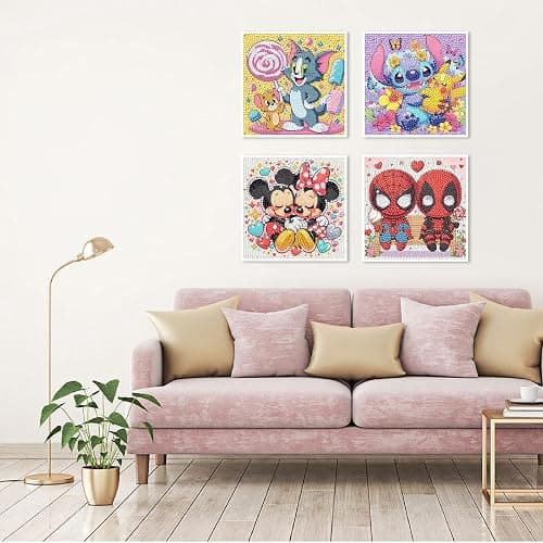 4 Packs Cartoon Diamond Art Kits for Kids,5D DIY Diamond Art Painting Kits for Kids Ages 4-8-12,Mosaic Kits Full Round Drills for Gifts and Home Wall Decor 6X6 Inch thumbnail 4