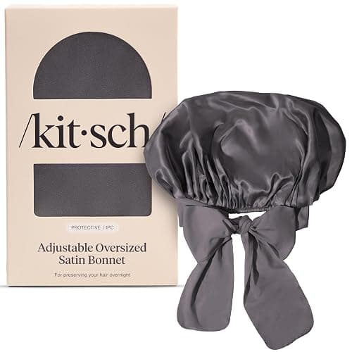 Kitsch XL Satin Bonnet for Sleeping - Softer Than Silk Hair Bonnet for Women - Secure Fit, Adjustable Night Cap for Curly & Textured Hair - Prevents Breakage, Tangles & Thinning - Charcoal thumbnail 9