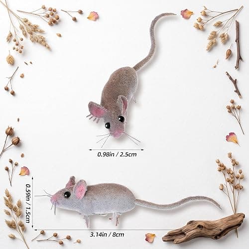 JOINPAYA 5Pcs Realistic Fake Rats, Mice Figurines Animal Mouse Prank Prop | Mini Flocked Plush Rats Toys for Indoor Halloween Ornaments, Practical Jokes, or Engaging Kitten Activities, Gag Gift Setups thumbnail 3