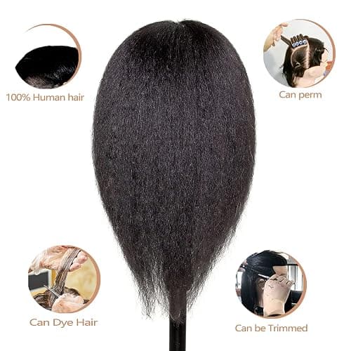 JMHAIR Mannequins Head 16" 100% Real Hair For Manual Braiding Styling Practice Hairdresser School Manikin Head Curling Dyeing Hairdresser Cosmetology Doll Head Training Head- Female Black thumbnail 4