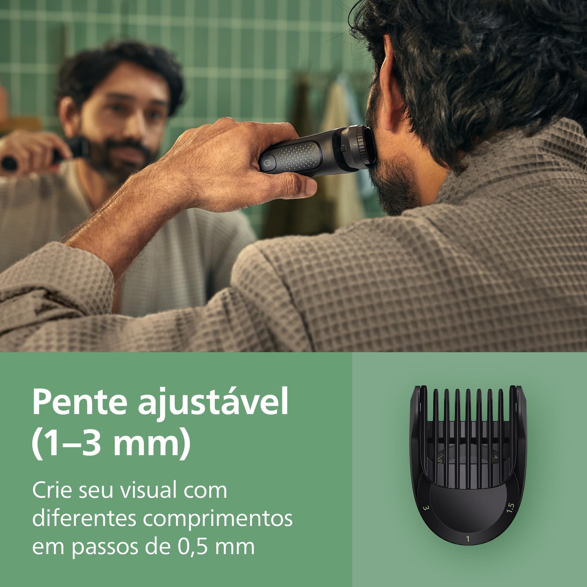 Philips Multigroom Aparador de Pelos 13 em 1 - Barbeador elétrico e Aparador para Rosto, Cabeça e Corpo, Lâminas Autoafiáveis e Amigáveis à Pele, 13 Configurações de Comprimento, Modelo MG3941/15 thumbnail 8