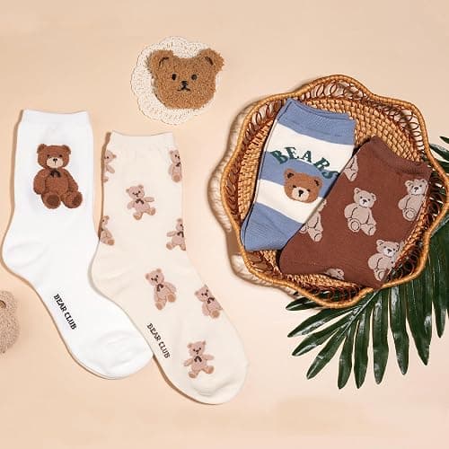 Kikiya Women's Cotton Crew Socks - Cute Smiley Face Funny Bow Fruit Graphic Crazy Animal - Ladies Girls Casual Socks Size 6-8 thumbnail 8