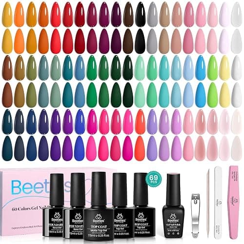 Beetles Gel Nail Polish Set - Emotional Spectrum 69PCS 60 Colors Gel Polish Kit Base Coat Glossy & Matte Top Coat UV Led Soak off Collection Brown Red Black Nude White Valentines Gifts for Women - Image 1
