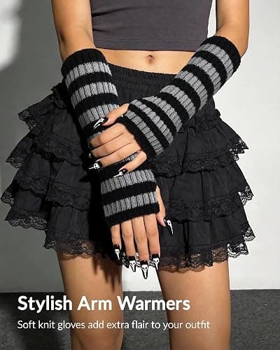 Jeasona Leg & Arm Warmers for Women & Girls, Goth Emo Style Ribbed Knit Socks for Daily Wear, Party & Cosplay thumbnail 4