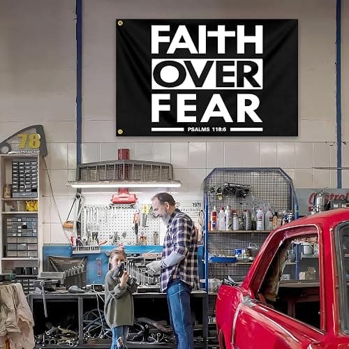 Faith Over Fear Flag 3X5 Ft Bible Scripture Verse Christian Flag Polyester with Brass Grommets Fitness Motivational for Home Gym College Dorm Room Office Wall Banner Decor thumbnail 6
