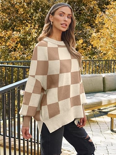 LILLUSORY Women's Oversized Batwing Sweaters 2025 Fall Outfits Trendy Crewneck Knit Side Slit Fashion Pullover Tops thumbnail 5