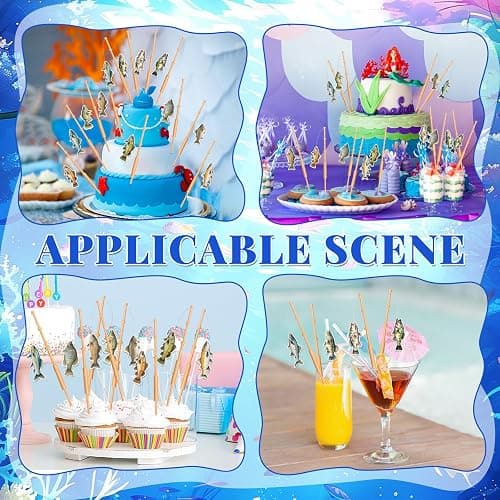 24Pcs Gone Fishing Mini Pole Picks Fish Rod Pole for Tropical Appetizer Pick Decoration Little Fisherman Cupcake Pole Picks Party Supplies Bulk for Fishing Birthday Party Drink Cake Decor thumbnail 5