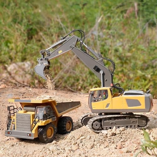 PREPOP Remote Control Excavator Toy for 6-12 yr Boys, Best Birthday Gifts for Kids 4-7 8 9 10 11 Year Old, RC Construction Toys with Metal Shovel, Lights, Sounds 2.4Ghz thumbnail 2