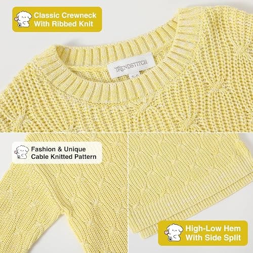 TRENDSTITCH Girls Sweaters Crewneck Long Sleeve Pullover Jumper Cotton Fall Chunky Fancy Cable Knit Sweater with Side Slit thumbnail 5