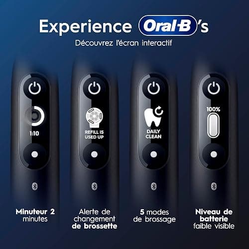 Oral-B Brosse A Dents Electrique iO 6 Noire, 5 Modes De Brossage Dont Blancheur Et Soin Des Gencives, Capteur De Pression, Ecran Interactif, 3 Brossettes De Rechange Oral B, Etui De Voyage, Carton thumbnail 4
