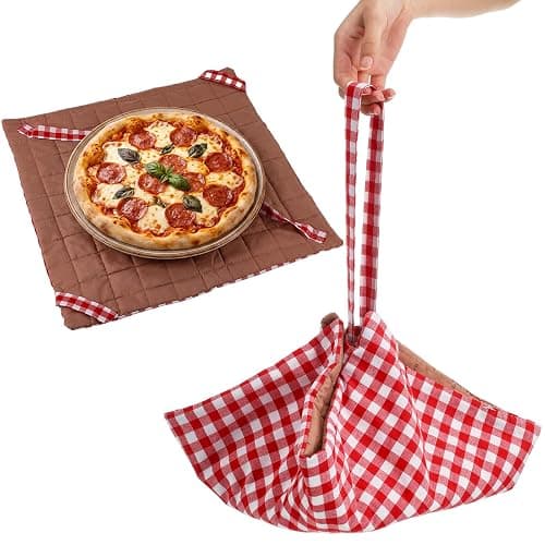 Eccliy 2 Pcs Quilted Pie Carrier Tote Reversible Red White Gingham Reusable | Washable Casserole Cake Carrier Bag Square 17.7" x 17.7" with Adjustable Lifting Straps for Thanksgiving Day Christmas Baking - Image 1