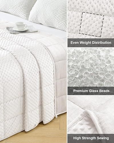 ⭐UINIU Minky Dot Weighted Blanket for Adults Queen Size 15 lbs, Soft Cooling Heavy Breathable Blanket for All-Season, Washable Weighted Throw with Glass Beads, 60 x 80 Inches, Cream thumbnail 5