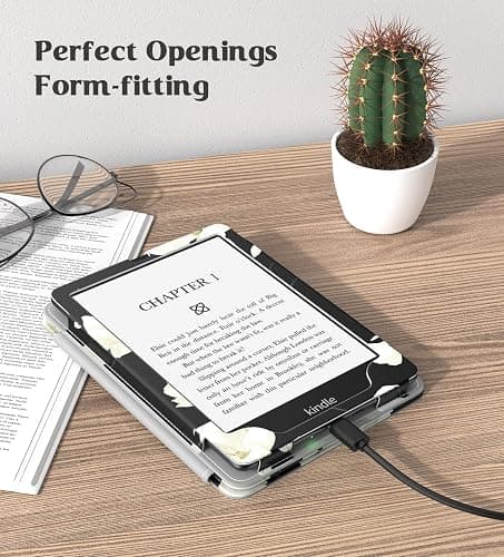 MoKo Case for 6.8" Kindle Paperwhite (11th Gen 2021) and Kindle Paperwhite Signature Edition, Slim PU Shell Cover Case with Auto-Wake/Sleep for Kindle Paperwhite 2021 E-Reader, Black & White Magnolia thumbnail 8