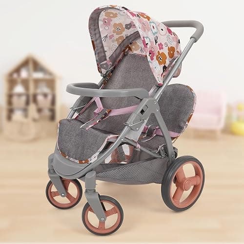 509 Crew: Melange Flora - Mabelle Duo Twin Doll Stroller - Accessory for 2 Dolls Up to 18", Foldable Design, Retractable Canopy, Kids Toy, Ages 3+ thumbnail 2