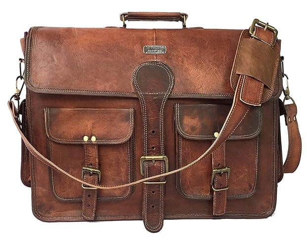 cuero Leather Messenger Bag for Men, 18 Inch Laptop Bag, Crossbody Bag Men, Vintage Handmade Leather Satchel Bag Men, Full Grain Business Briefcase Shoulder Bag for Office/Work/Travel - Dark Brown - 18 inch Large thumbnail 2