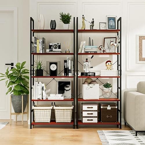 NUMENN 5 Tier Bookshelf, Tall Bookcase Shelf Storage Organizer, Modern Book Shelf for Bedroom, Living Room and Home Office, Teak thumbnail 4