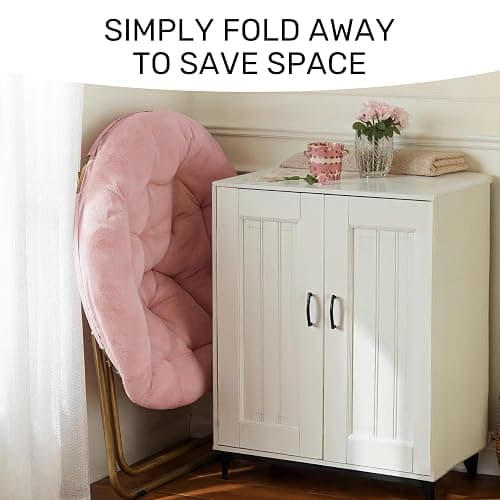 YSSOA Saucer Chair, Comfy Faux Fur Chair for Bedroom, Saucer Chairs for Adults, Teens, Round Shaped Moon Chair with Foldable Metal Frame, Pink thumbnail 5