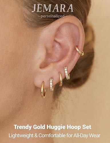 JEMARA Silver Hoop Earrings Minimalist 14K Gold Plated Hypoallergenic 925 Silver Huggie Cartilage Sleepers Earrings for Women Men thumbnail 3