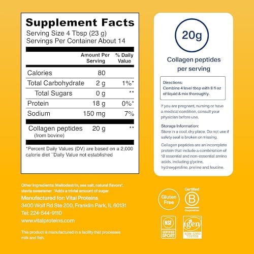 Vital Proteins Collagen Peptides Powder Vanilla - Supports Hair, Skin, Nails, Bones, Joints, Powder for Women thumbnail 3