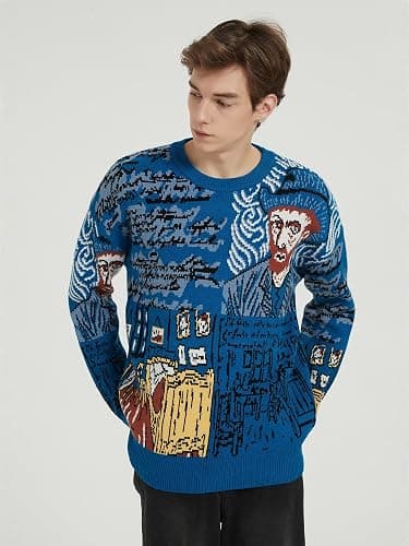 LILILEIDY Mens Crewneck Sweaters Graphic Comfortable Casual Knit Fall Winter Sweater Oversized Pullovers Blue,A1,M thumbnail 3