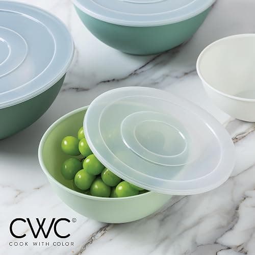 COOK WITH COLOR Mixing Bowls with Lids - 12 Piece Plastic Nesting Bowls Set includes 6 Prep Bowls and 6 Lids, Microwave Safe Mixing Bowl Set (Sage) thumbnail 7