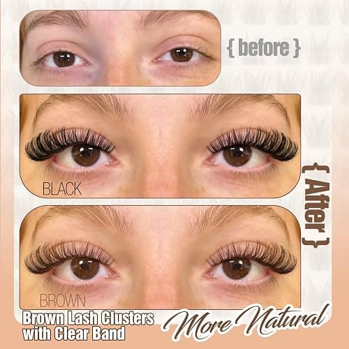 Brown Lash Clusters Natural Eyelash Clusters Invisible Band Wispy Lash Extension 8-16mm D Curly Cluster Eyelash Extensions Clear Band Individual Clusters Lashes DIY Volume Dark Brown Eyelash Extension thumbnail 5