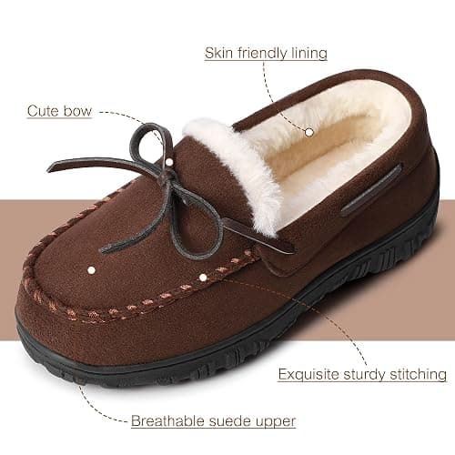 Bigwow Boys Moccasin Slippers Memory Foam Suede House Slippers Non-Slip Indoor Outdoor Winter Fuzzy Shoes for Toddler Kids thumbnail 3