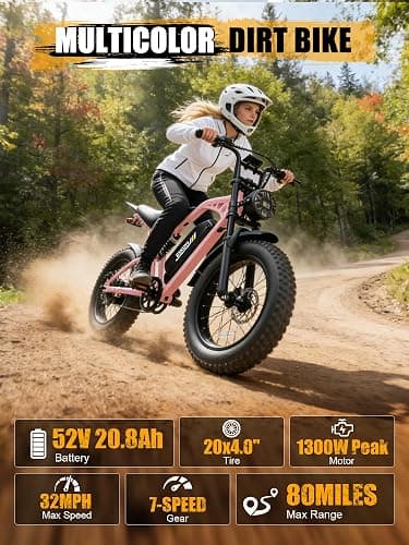 ESKUTE V200 Electric Dirt Bike for Adults,52V20.8Ah Battery,20" x4.0 Fat Tire,32MPH,NFC Unlock Color Display,7-Speed Dual Suspension,Dirt E-Bike,80 Miles, Streamlined Frame, E-Bike for Youth & Adults thumbnail 2