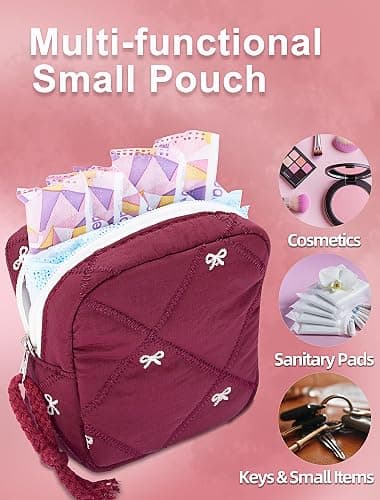 SERTRI Quilted Bow Period Bag, Period Pouches for Teen Girls Women(Red) | Tampon Holder for Purse Sanitary Bags, Feminine Product Sanitary Napkin Storage Bag, Pad Bag Pouch Period Gifts for Girls thumbnail 4