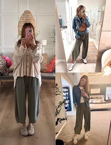 Xiaoxuemeng Womens Baggy Wide Leg Pants Casual Elastic Waisted Palazzo Harem Pants with Pockets thumbnail 6