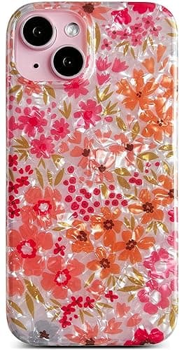 Qokey Compatible for iPhone 15 Case 6.1 inch,Cute Clear Flowers Design for Women Shell Pattern Soft Bumper Lightweight Slim Fit TPU Shockproof Phone Cover for iPhone 15,Pink Floral - Bloom - for iPhone 15 - Image 1