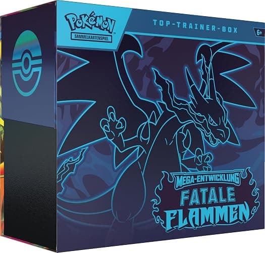 Pokémon-Sammelkartenspiel: Top-Trainer-Box Mega-Entwicklung – Fatale Flammen (1 Vollbild-Promokarte, 9 Boosterpacks & Zubehör) - Image 1