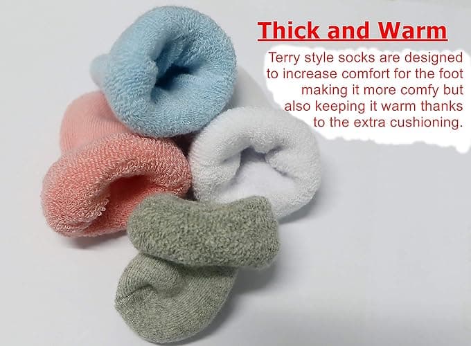 RATIVE Newborn 0-3 Months and Infant 3-12 Months Thick Terry Turn Cuff Socks for Baby Boys Girls - 0-3 Months - 12-pairs/White thumbnail 2