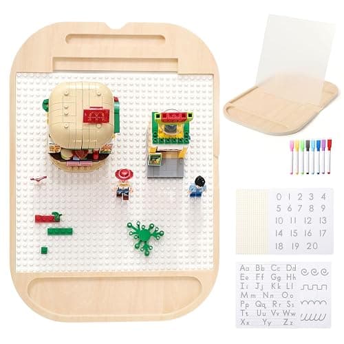 IEATFO Sensory Table Inserts Multi-Activity Boards, Classic Baseplate for Building Bricks, Clear Acrylic Writing & Drawing Panel with 3 Double-Sided Sheets, 8 Markers - Image 1