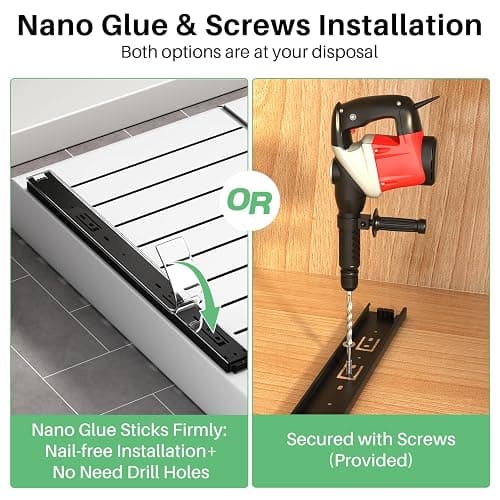 Pull out Cabinet Organizer, 2-pack, Expandable(12"-20") Heavy Duty Slide out Drawers Fixed with Adhesive Nano Film for Pots, Roll out Shelf Storage for Kitchen Base Cabinet Organization(3 Rails) thumbnail 8