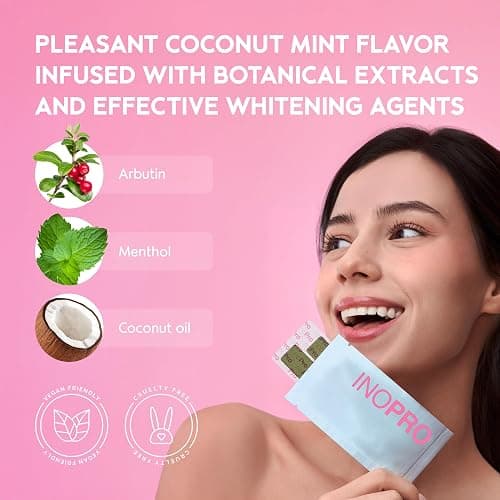 InoPro Teeth Whitening Strips 14 Treatments Kit - Enamel Safe Teeth Whitener, Peroxide-Free, Green White Strips for Teeth Whitening with Arbutin, Coconut Oil, Deep Stains Removal (28 Strips) thumbnail 4