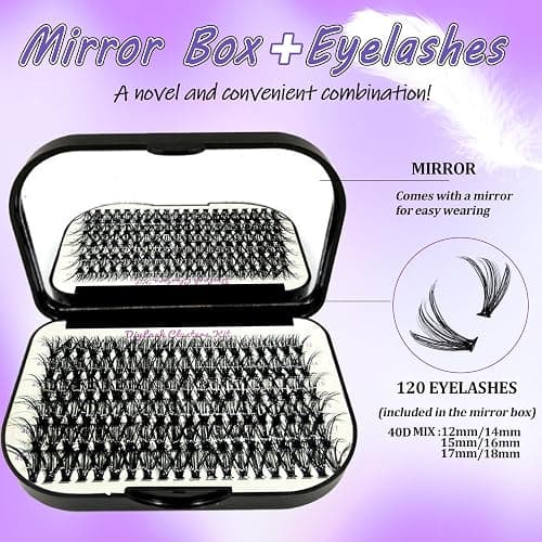 DNSGOOR DIY Extension Kit 840Pcs D-Curl Lash Clusters, Mirror Storage Box, Bond & Seal Glue Remover, Tweezers, Brush Applicator thumbnail 4