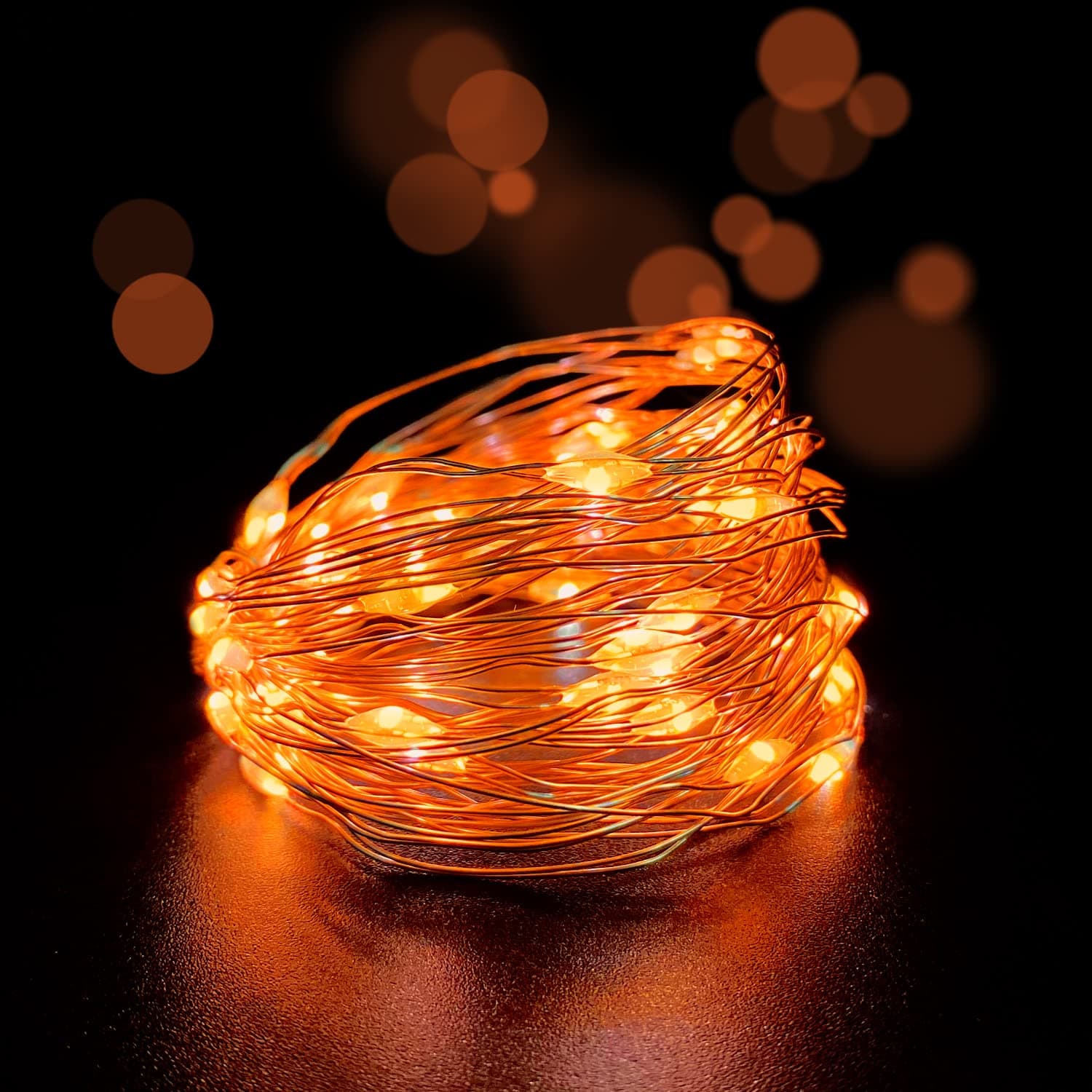 Set of 2 Battery Operated Mini Led Fairy Lights Indoor String Light with Timer 6 Hours on/18 Hours Off for Bedroom Wedding Party Decorations,30 Count LEDs,10 Ft Silver Wire (Orange Color) - Image 1