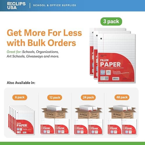 Wide Ruled Loose Leaf Paper Wide Ruled Notebook Paper Lined Writing Filler Paper 10.5” x 8” 56 gsm 300 Sheets 100 Sheet Per Pack (3 Pack) thumbnail 7