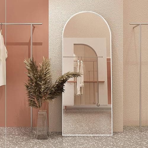 TinyTimes 57"x20" Arched Full Length Mirror, Full Floor Mirror with Stand, Large Full Body Mirrors, Wall Mirrors for Bedroom Living Room, Aluminum Frame (White) thumbnail 2