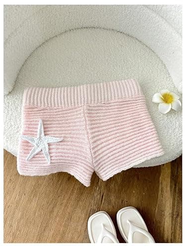 BEAUDRM Women's Starfish Patch Micro Shorts Y2k Cute Low Waist Crochet Knit Mini Shorts Summer Beach Vacation Outfits thumbnail 2