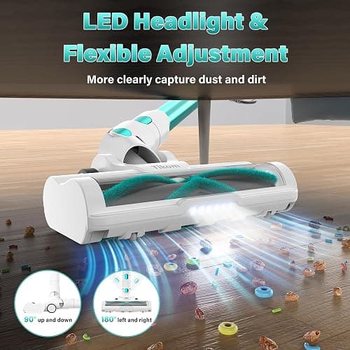 Tikom V500 Cordless Vacuum Cleaner for Home, 40000Pa/450W Stick Vacuum with LED Touch Screen, Charging Wall Dock, Anti-Tangle, Lightweight Handheld Vacuum for Pet Hair, Hard Floor, Carpet, Blue thumbnail 8
