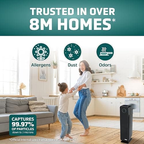GermGuardian Air Purifier for Home with HEPA Pure Filter, for Wildfire Smoke, Pet Dander, Pollen, Odors, Large Rooms Up To 870 Sq. Ft., Removes 99.97% Pollutants, UV-C Light, 28", AC5350B, Black thumbnail 3
