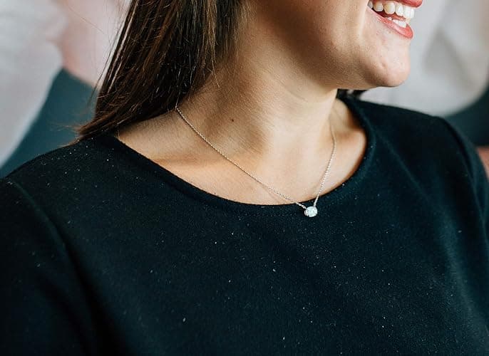 Sterling Silver Opal Necklace, 925 Sterling Silver, Small Dainty Oval Opal Jewelry for Women, Gemstone Necklaces, Womens Jewelry, Simple Rose Gold Necklaces for Women thumbnail 3