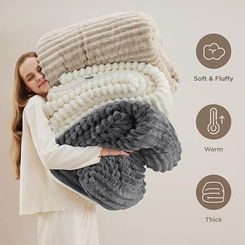 Bedsure Sherpa Throw Blanket for Couch - Super Soft, Comfort Cozy Fleece Thick Warm Blanket for Women, GentleSoft Plush & Fluffy Spring Throw Gift for Women, Room Decor, Beige, 50x60 Inches thumbnail 6