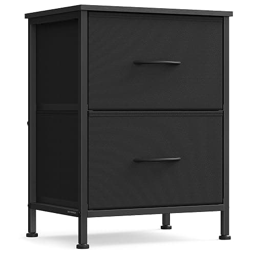 SONGMICS Dresser for Bedroom, Chest of Drawers, Nightstand, Steel, MDF, 2 Non-Woven Fabric Drawers, Storage Organizer Unit, Closet, Entryway, Ink Black and Ebony Black ULGS312B01S - Image 1