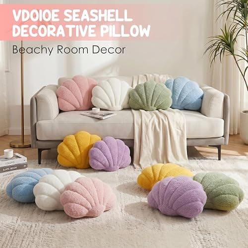 Vdoioe Shell Pillow,Light Blue Seashell Throw Pillows 13x10 Inch | Decorative Pillows,Lamb Wool,PP Cotton Fill,Coastal Beach Sea Shell Theme,for Sofa Couch Bed,Room Decor Accent thumbnail 4